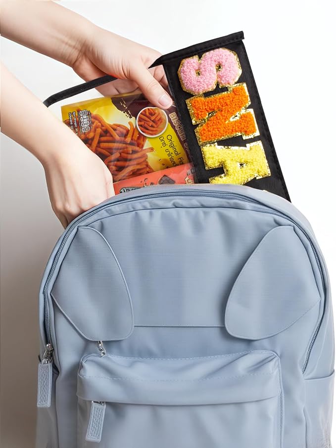 2 Pcs Snack Pouch Chenille Letter Clear Zipper Snack Bag, Nylon Snack Pouch - Image 6