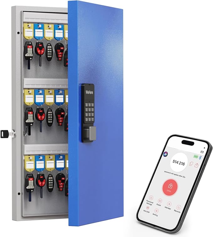 WeHere 48 Key Lock Box Wall Mount, APP Bluetooth/OTP/Wi-Fi Remote/Fixed by WeHereSmartBoxLock