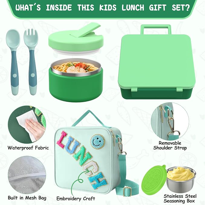 Kids Bento Lunch Box with 8oz Soup Thermo, Kids Leakproof Lunch Food Containers - Image 3