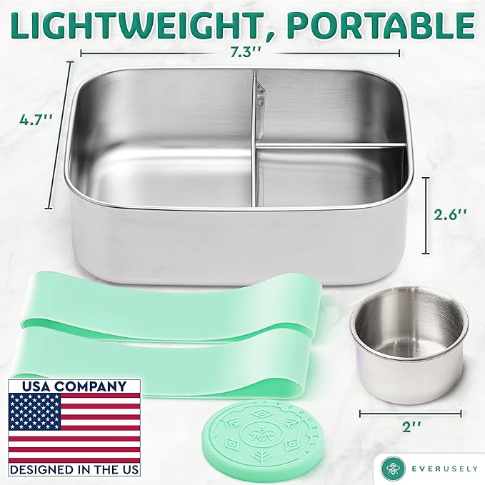 Everusely - Bento Box - Green, 37oz / 1.1 L - Stainless Steel Lunch Box - 3 - Image 2