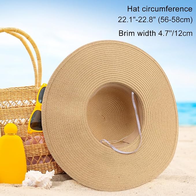 DRESHOW Beach Hats for Women Big Straw Wide Brim Summer Hat Floppy Foldable - Image 4