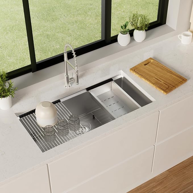 36 Inch Workstation Kitchen Sink, TECASA Undermount Deep Single Bowl, 16 Gauge - Image 7