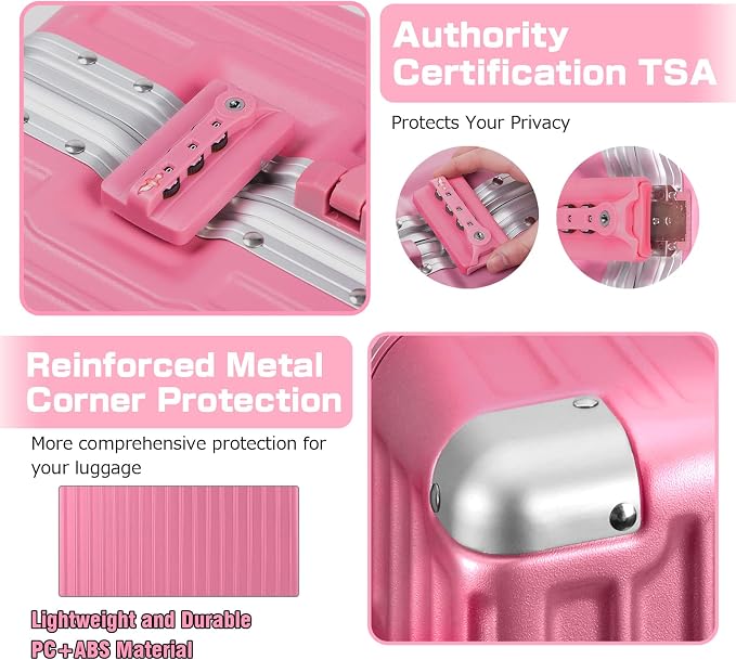AnyZip Luggage Aluminium Frame Suitcase Hard Shell TSA Lock No Zipper 28In Rose - Image 4