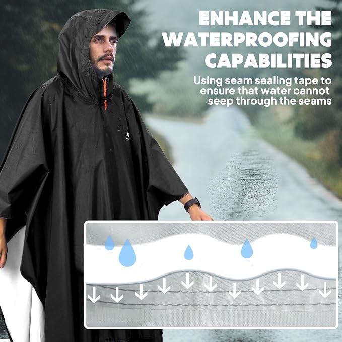 ANYOO Hooded Rain Poncho for Adults Waterproof Lightweight Rain Coat for Men - Image 5