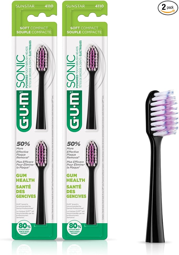 GUM Sonic Powered Toothbrush Refills, Tapered Bristles Clean Below The Gumline by GUM