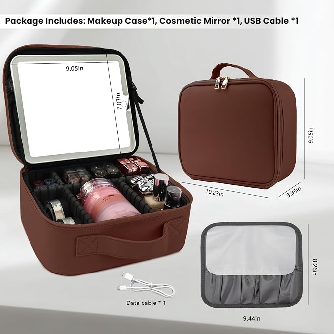 Travel Makeup Bag with LED Mirror and Light Travel Makeup Case Cosmetic - Image 8