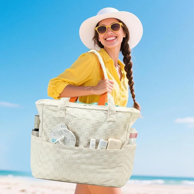 LEDAOU Large Beach Tote Bag Women Waterproof Sandproof Zipper Beach Tote Bag - Image 2