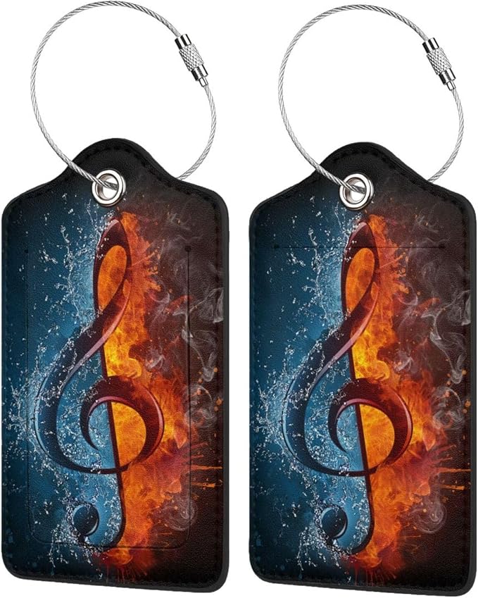 2 Pack Luggage Tags for suitcases Funny Music Water fire Luggage Tag, Leather by Wvpslak