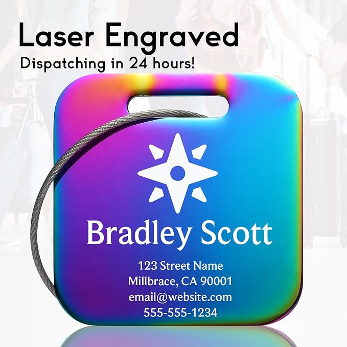 Customizable Stainless Steel Square Luggage Tags, Personalized, TSA Approved - Image 5