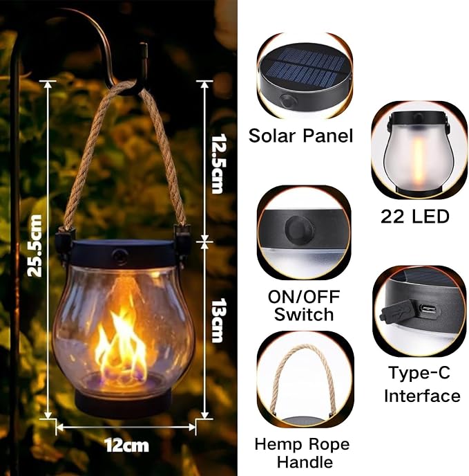 Solar Lantern Outdoor Lights, Flickering LED - Image 3