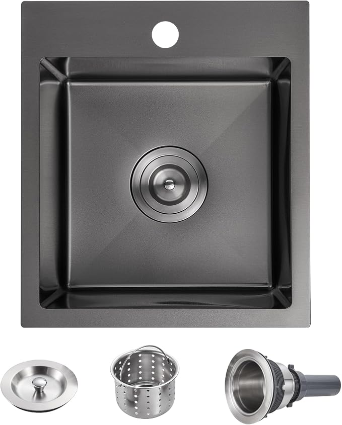 POPFLY Kitchen Sink, 15×17 Inch Drop In Black Small Kitchen Sinks, 18 Gauge by POPFLY