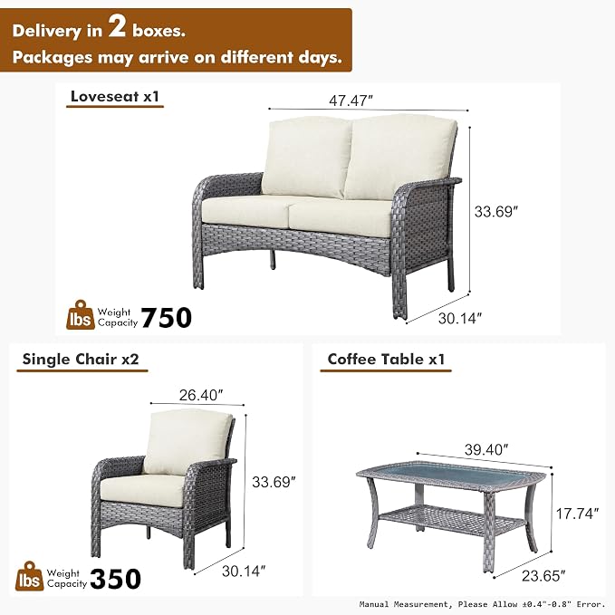 HOOOWOOO Patio Furniture Set, 4 Pieces Outdoor Conversation Set, All Weather - Image 6