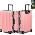Krute Checked Aluminum Frame Suitcase 24 Inch Zipperless Luggages Hardside PC by Krute