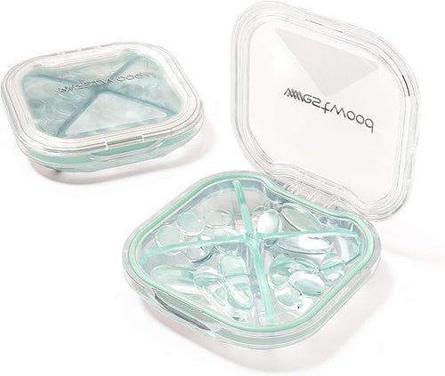 1 Pack Small Green Pill Organizer, 4 Compartments, Compact Stylish Cute Travel by HyJeryty
