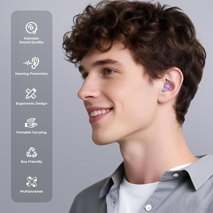 Concert Ear Plugs, 2 Pairs High Fidelity Ear Plugs Noise Reduction - Image 6