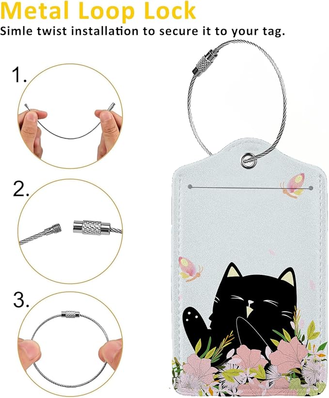 Smiling Black Cat Among Flowers 2 Pack Luggage Tag - Image 3