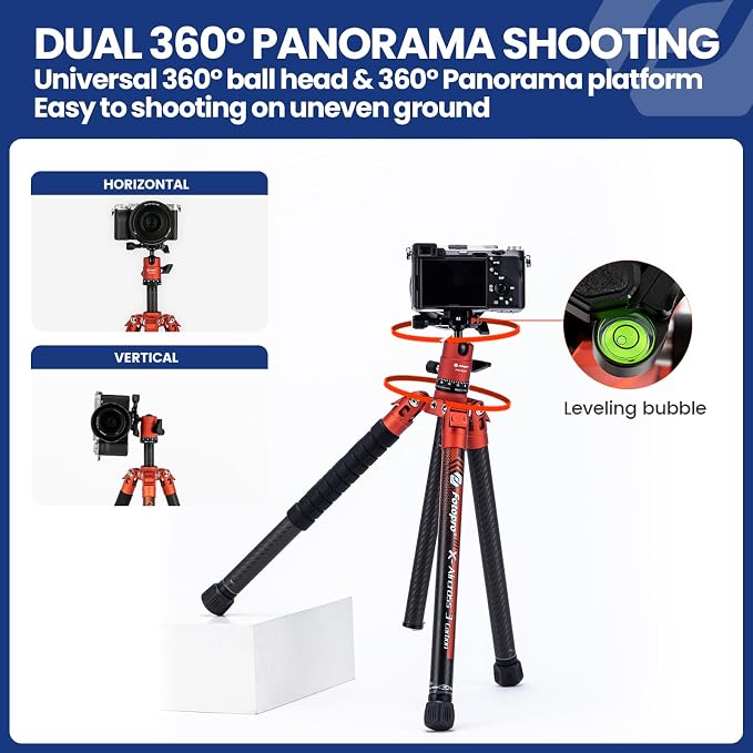 Fotopro Carbon Fiber Tripod for Camera 2lbs Ultralight 62 Inch Travel Camera - Image 4