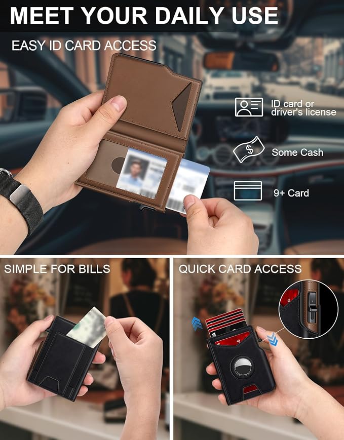 Airtag Wallet for Men, Minimalist Slim Mens Wallet Smart Pop Up Credit Card - Image 2