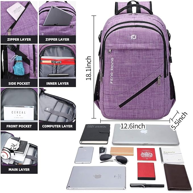 FENGDONG Large Laptop Backpack 17.3 inch Durable Waterproof Travel College - Image 2