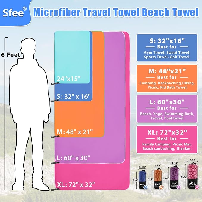 Sfee 2 Pack Microfiber Travel Towel, Quick Dry Towel Camping Towel Beach Towel - Image 3