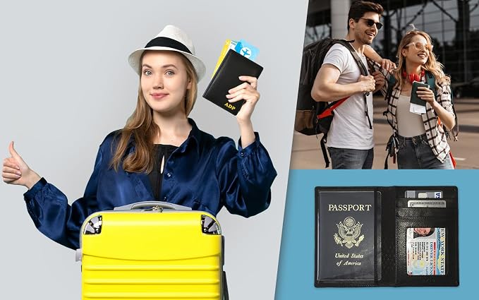 Personalized Monogrammed Black Leather RFID Passport Wallet - Image 8