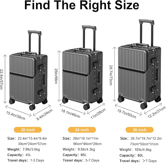 Zipperless Luggage, Polycarbonate Aluminum Hard Shell, Expandable Carry-On - Image 7