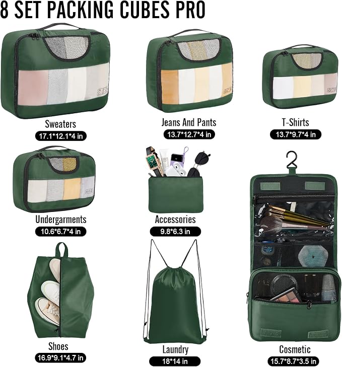 Veken 8 Set Packing Cubes for Travel Essentials, Suitcase Organizer Bags in 4 - Image 2