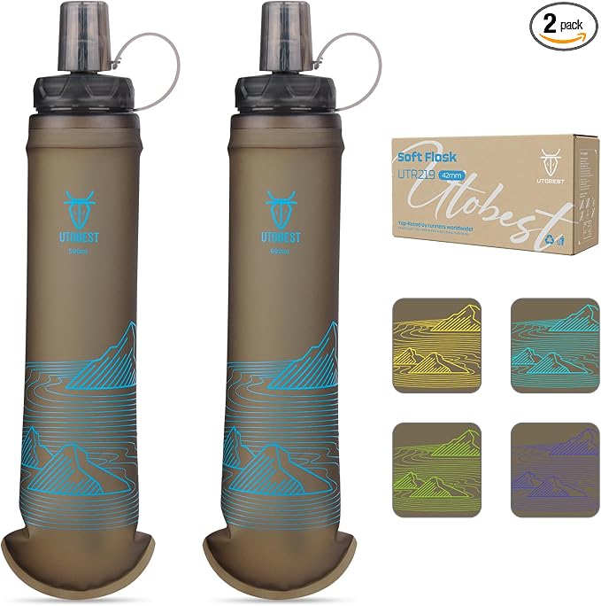 UTOBEST 500ml Soft Flask, 2 Pack Flexible TPU Hydration Water Bottle, by UTOBEST