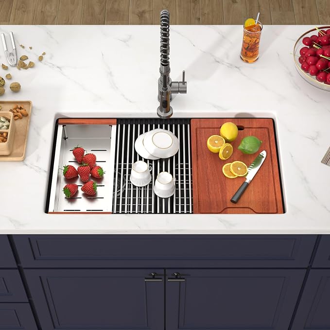 33 Inch Black Undermount Granite Composite Kitchen Sink Under Counter Quartz - Image 2