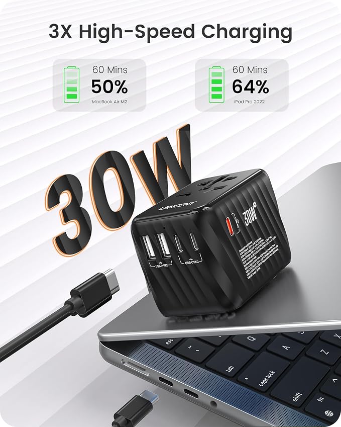 LENCENT Universal Travel Power Adapter, 30W International Wall Charger - Image 2