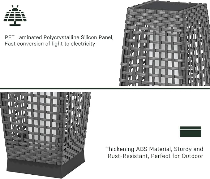 Grand patio Outdoor Floor Lamp Solar Powered Lantern Water-Resistant Wicker - Image 3