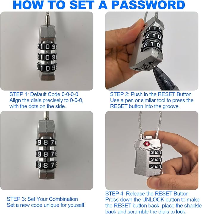 2 Pack TSA Approved Travel Luggage Locks, Cable Combination Lock, 3 Digit - Image 4