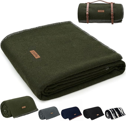 100% Wool Blanket, Military Wool Blanket, Sporting Events, Survival Kits，Olive by EmbraceCozyWarmthandUltimateComfort