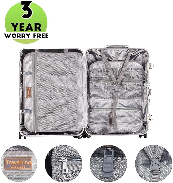 TRAVELKING All Aluminum Luggage Zipperless Hard Shell Suitcase - Image 4