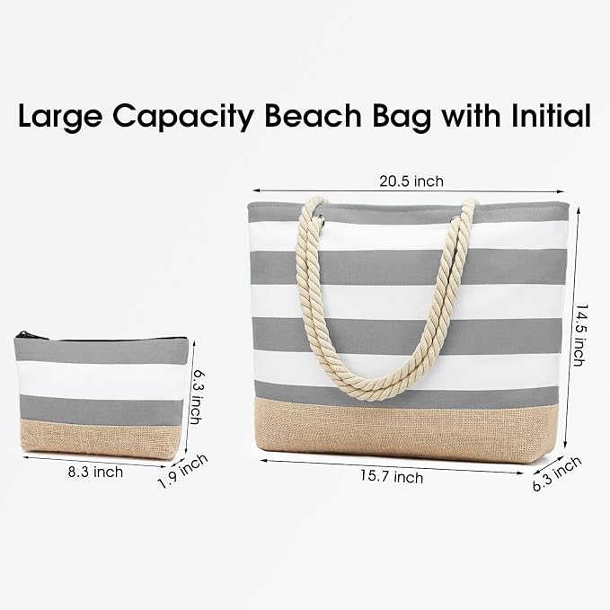 Becokan Beach Bag Initial Beach Tote - Image 3