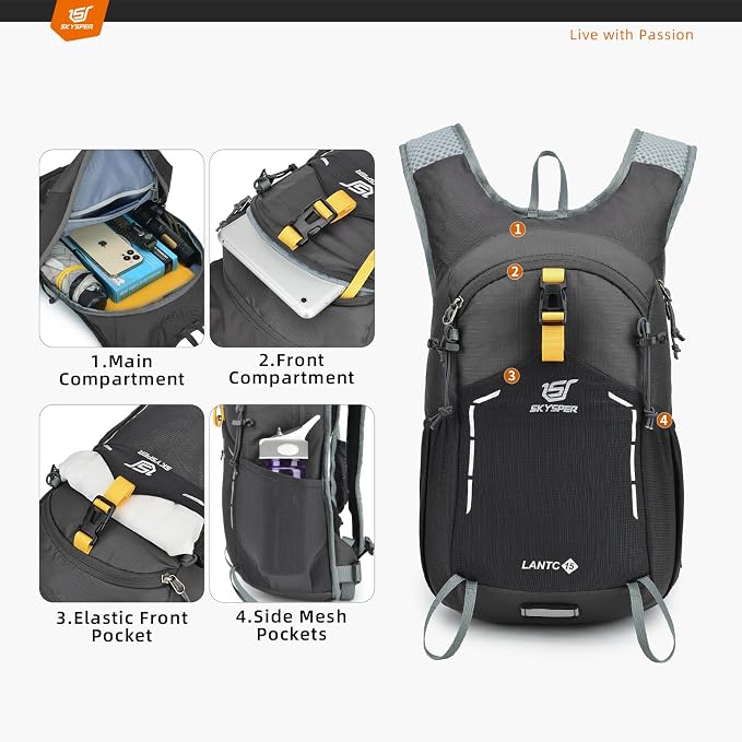 SKYSPER Small Hiking Backpack - 15L Travel Daypack Lightweight Bag Water - Image 3