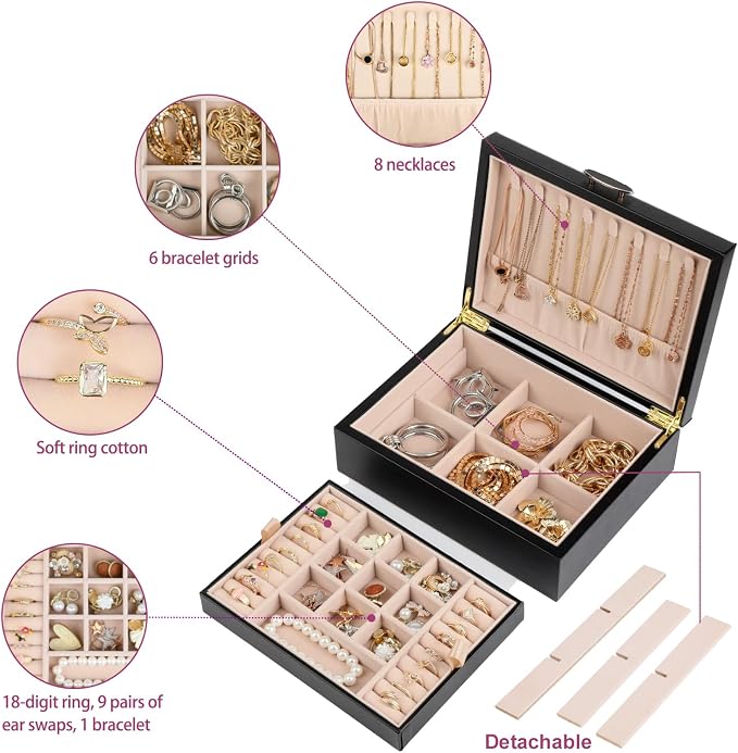 Small Jewelry Organizer for Women, 2-Layer Travel Jewelry Box - Image 5