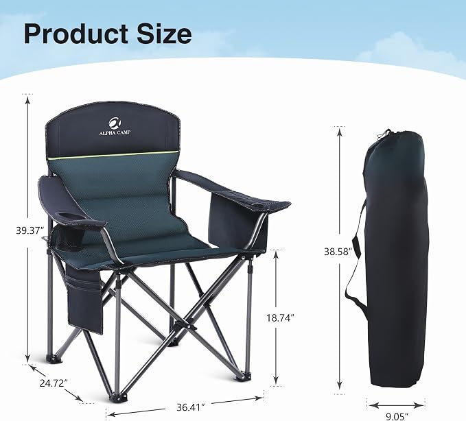 HIGH POINT SPORTS Oversized Camping Folding Chair, Heavy Duty Portable Outdoor - Image 2