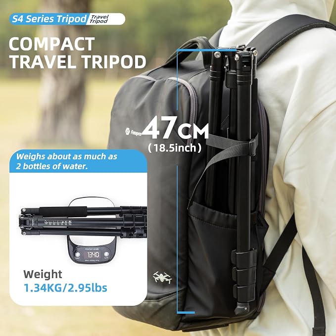 Fotopro 78" Camera Tripod, Aluminum Compact Travel Tripod and Monopod - Image 3