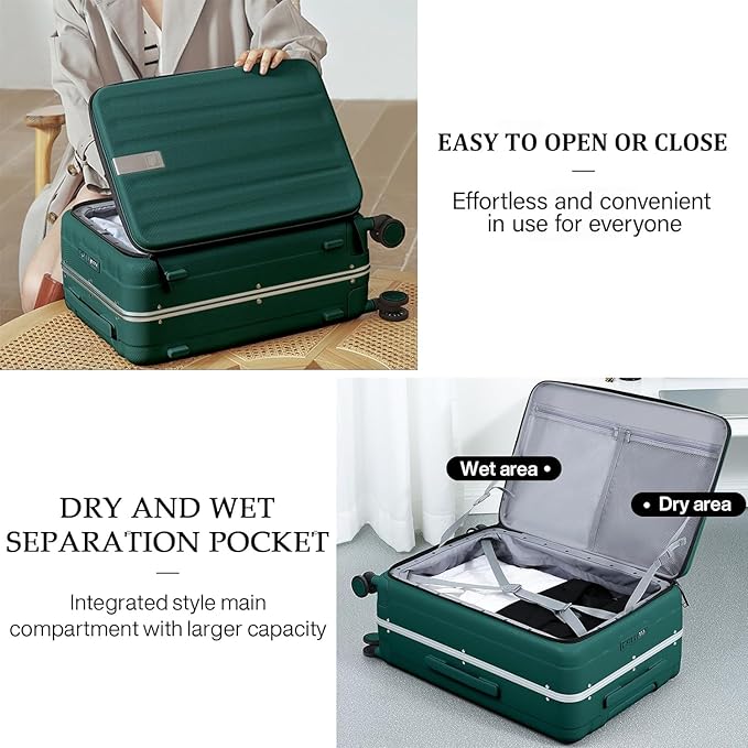 Hanke 20 Inch Carry On Luggage Aluminum Frame Front Opening Rolling Suitcase PC - Image 4