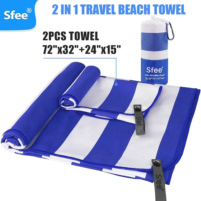 Sfee 2 in 1 Microfiber Oversized Beach Towel, Quick Dry Towel Travel Camping - Image 6