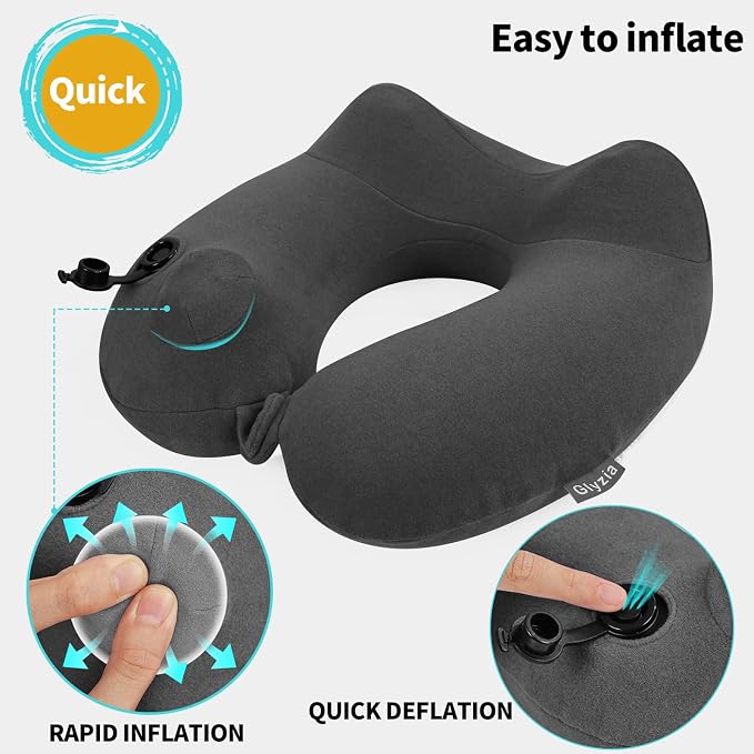 Inflatable Travel Neck Pillow for Airplane, Head Support Velvet Adult Neck - Image 2