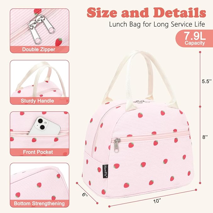 FlowFly Insulated Lunch Bag for Women – Corduroy Lunch Tote Box, Cute Cooler - Image 3
