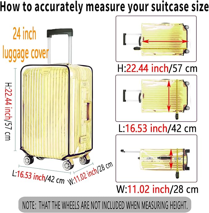 24 Inch Clear PVC Luggage Cover, 0.2mm Thick Lightweight Waterproof, - Image 2