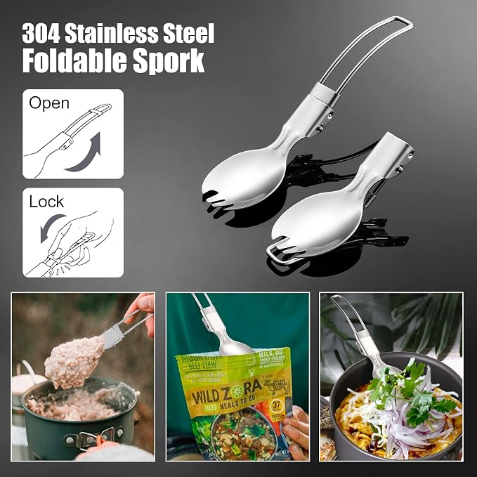 Odoland Camping Mess Kit Silicone Collapsible Bowl, Cup & Stainless Steel Spoon - Image 6