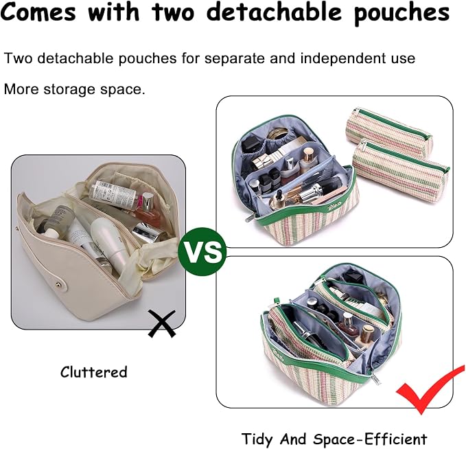 Travel Makeup Bag for Women: Large Capacity Open Flat Make up Bag Set of 3 - Image 8