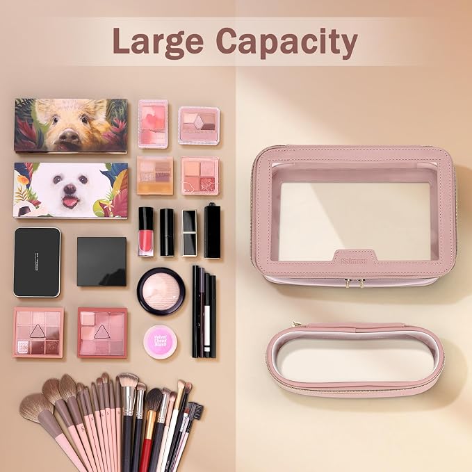 Travel Clear Makeup Bag with Makeup Brush Bag, Leather Makeup Case Toiletry Bag - Image 8