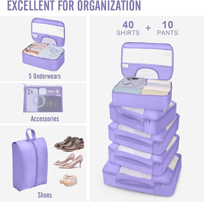 Veken 10 Set Packing Cubes for Travel Essential, Suitcase Organizer Bags in 4 - Image 5