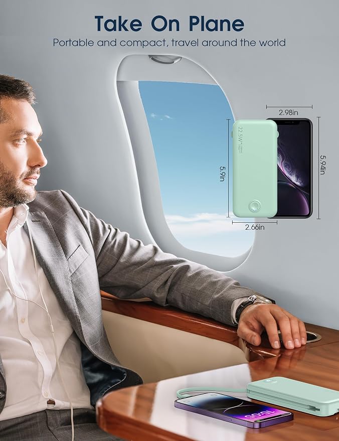 Portable Charger with Built in Cable and AC Wall Plug, USB C Power Bank - Image 7