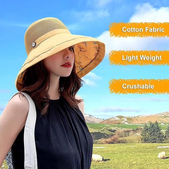 Women Wide Brim Sun Hats Metal Wired Edge Summer UV Protection Beach Fishing Hat - Image 5